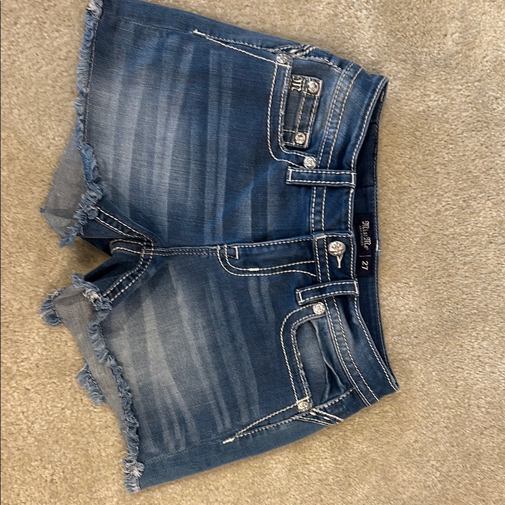 Miss Me Blue Jean Shorts Distressed Frayed Hem